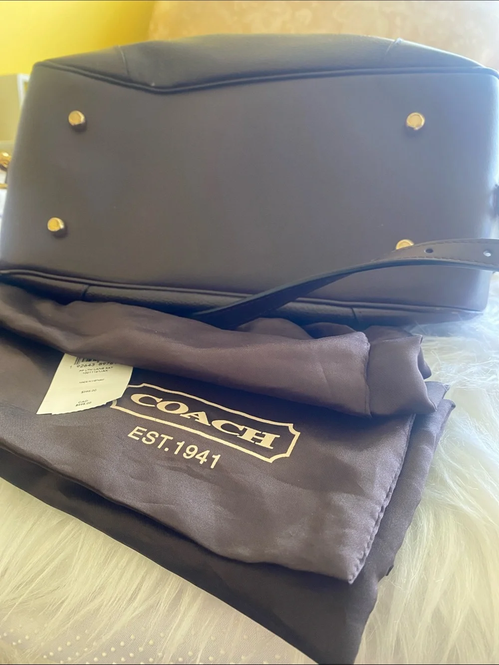 Coach Purple Pebbled Leather Lane Satchel Bag with Gold Logo